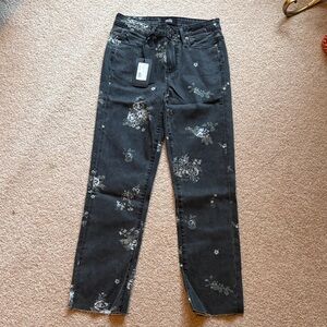 PAIGE NWT Black Floral Straight Leg Jeans 26